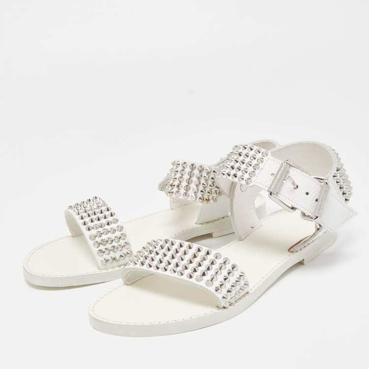 Pre Owned Zadig & Voltaire White Leather Ankle Strap Spiked Sandals Size 36