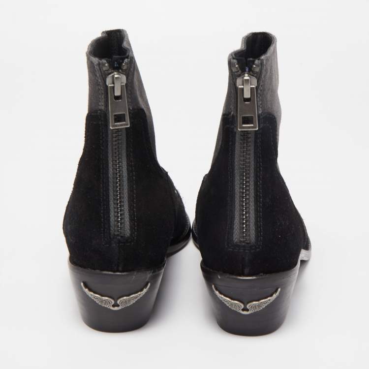 Pre Owned Zadig & Voltaire Black Suede Ankle Boots Size 36