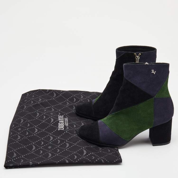 Pre Owned Zadig & Voltaire Tricolor Suede Ankle Boots Size 36