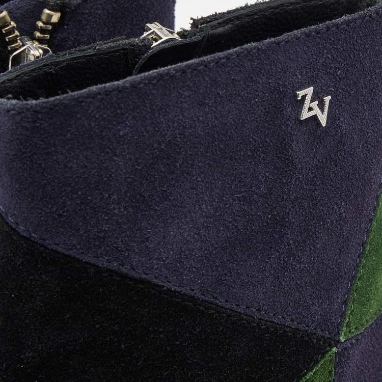 Pre Owned Zadig & Voltaire Tricolor Suede Ankle Boots Size 36