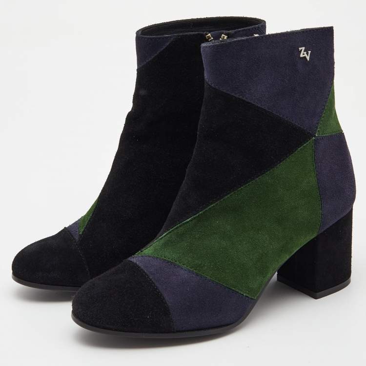 Pre Owned Zadig & Voltaire Tricolor Suede Ankle Boots Size 36