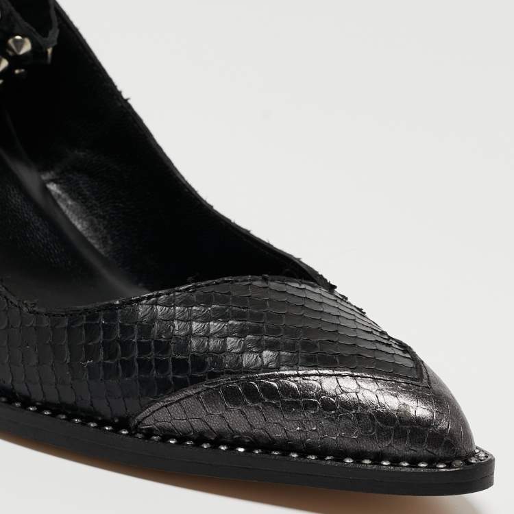 Pre Owned Zadig & Voltaire Black Python Embossed Leather Animal Print Pumps Size 36