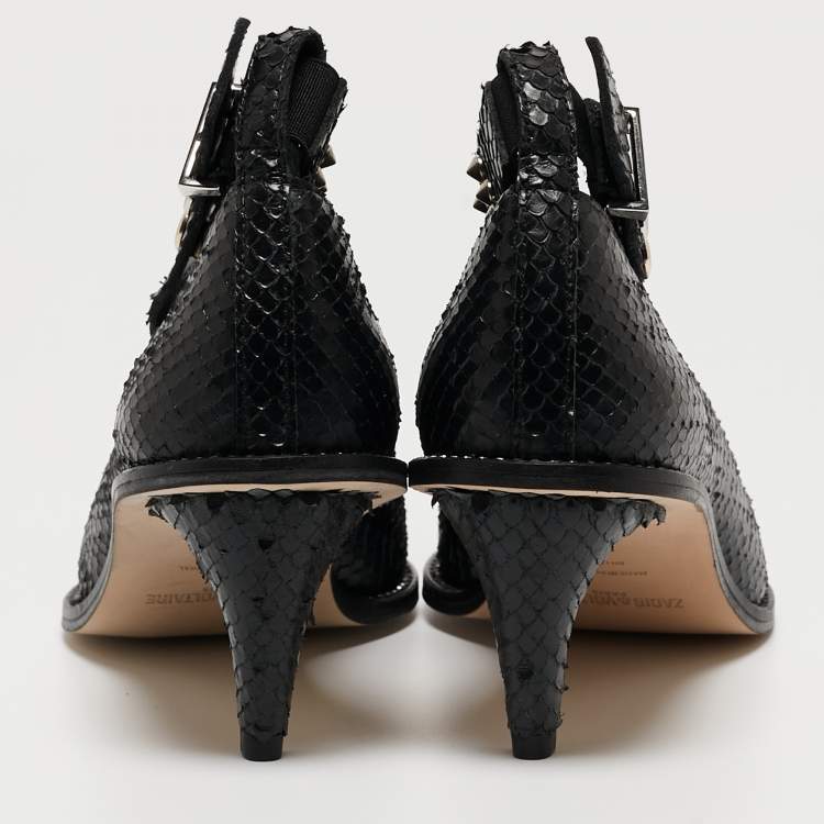 Pre Owned Zadig & Voltaire Black Python Embossed Leather Animal Print Pumps Size 36