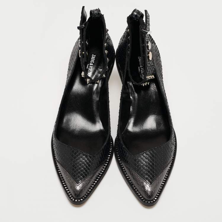 Pre Owned Zadig & Voltaire Black Python Embossed Leather Animal Print Pumps Size 36