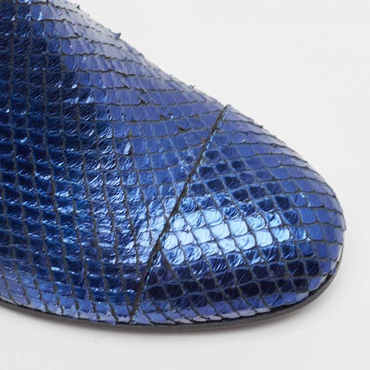 Pre Owned Zadiq & Voltaire Blue Python  Leather Block Heel Ankle Boots Size 37
