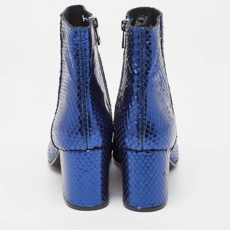 Pre Owned Zadiq & Voltaire Blue Python  Leather Block Heel Ankle Boots Size 37