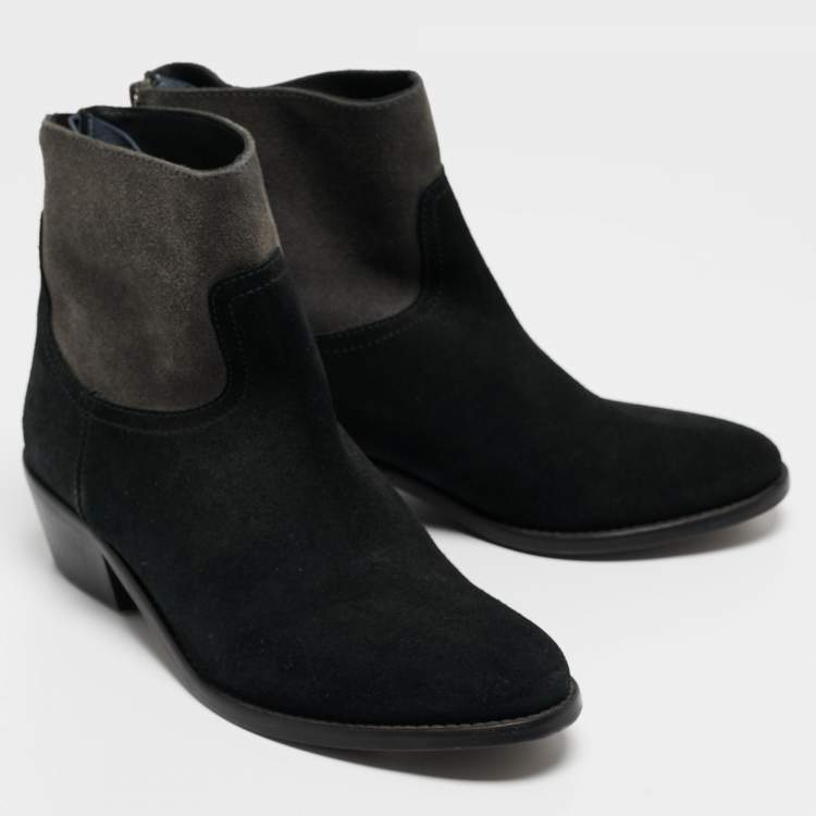 Pre Owned Zadig & Voltaire Black/Grey Suede Teddy Ankle Boots Size 37