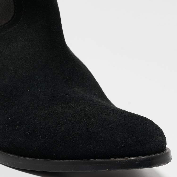 Pre Owned Zadig & Voltaire Black/Grey Suede Teddy Ankle Boots Size 37