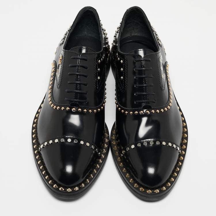 Pre Owned Zadig & Voltaire Black Leather Studded Youth Clous Oxfords Size 37