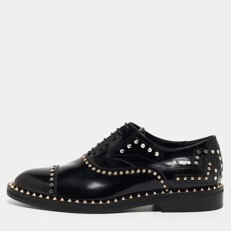 Pre Owned Zadig & Voltaire Black Leather Studded Youth Clous Oxfords Size 37