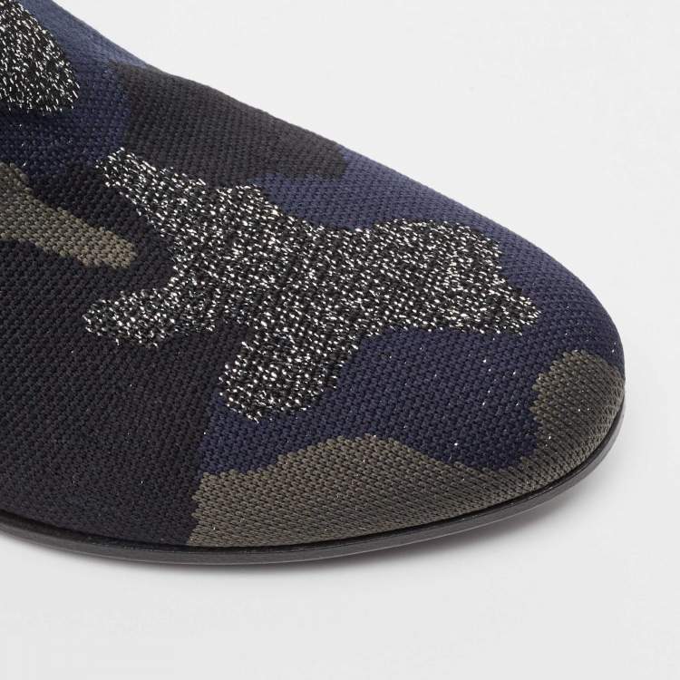 Pre Owned Zadig & Voltaire Blue/Black Camouflage Print Canvas Block Heel Ankle Boots Size 40