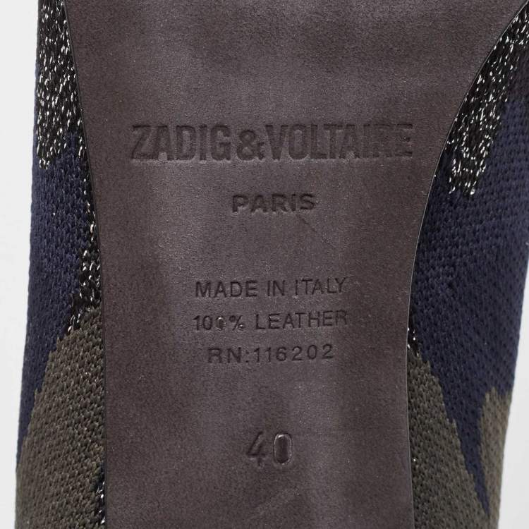 Pre Owned Zadig & Voltaire Blue/Black Camouflage Print Canvas Block Heel Ankle Boots Size 40