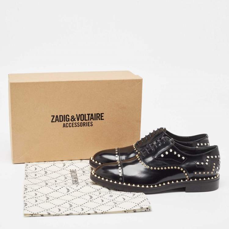 Pre Owned Zadig & Voltaire Black Leather Studded Youth Clous Oxfords Size 37