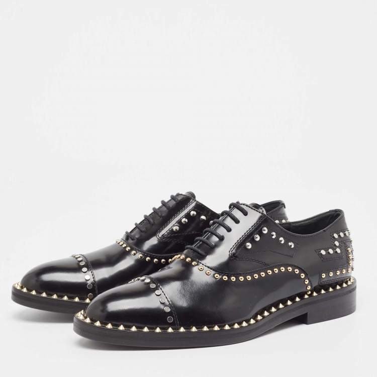 Pre Owned Zadig & Voltaire Black Leather Studded Youth Clous Oxfords Size 37