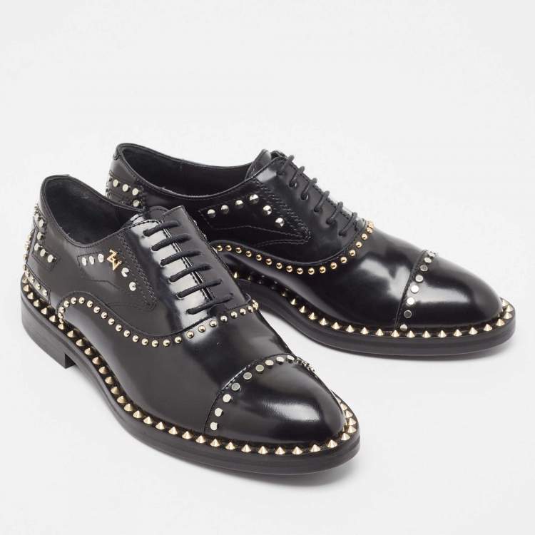 Pre Owned Zadig & Voltaire Black Leather Studded Youth Clous Oxfords Size 37