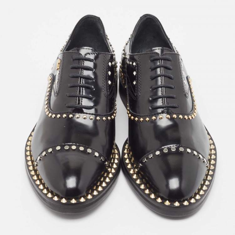 Pre Owned Zadig & Voltaire Black Leather Studded Youth Clous Oxfords Size 37