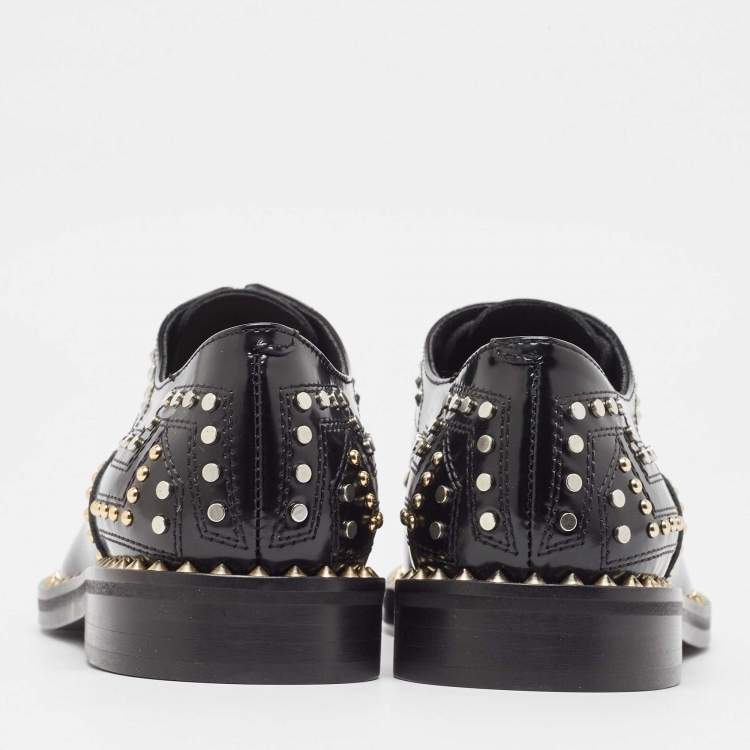 Pre Owned Zadig & Voltaire Black Leather Studded Youth Clous Oxfords Size 37
