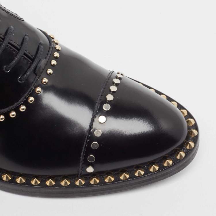 Pre Owned Zadig & Voltaire Black Leather Studded Youth Clous Oxfords Size 37