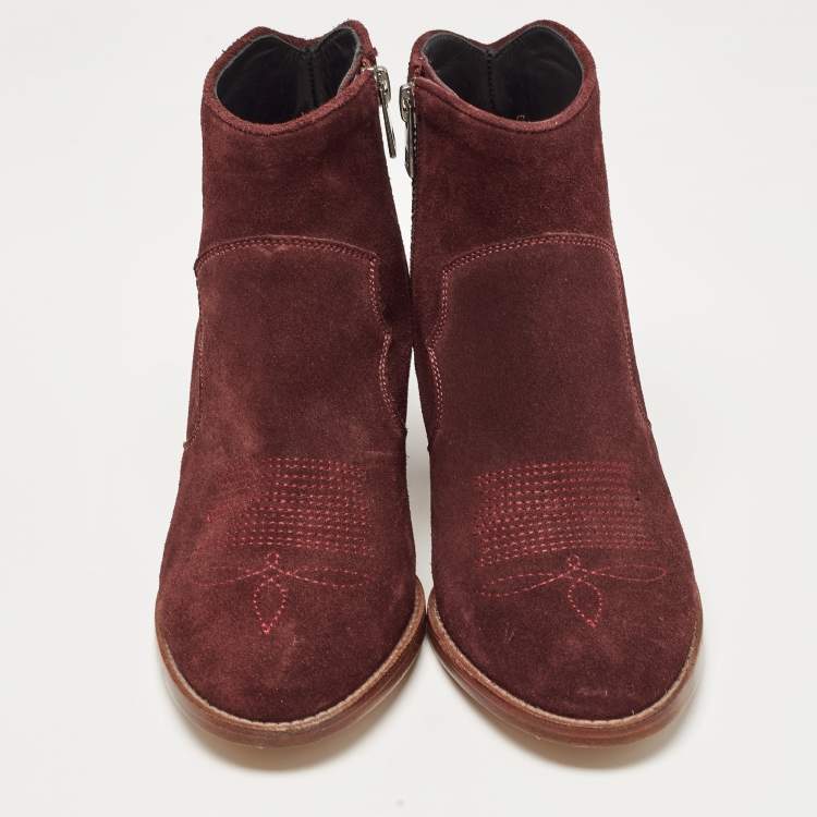 Pre Owned Zadiq & Voltaire Burgundy Suede Ankle Boots Size 36