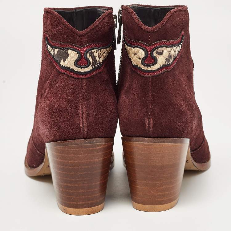 Pre Owned Zadiq & Voltaire Burgundy Suede Ankle Boots Size 36