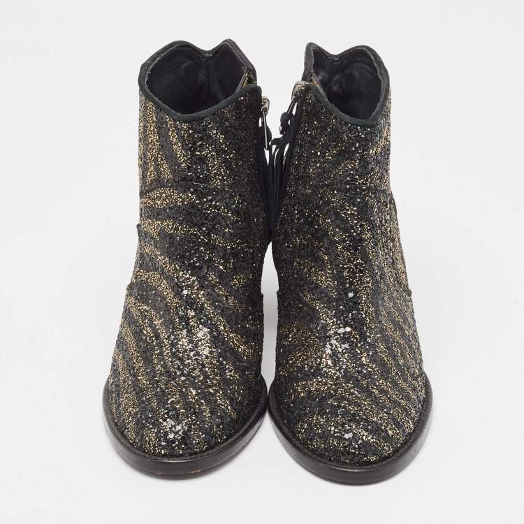 Pre Owned Zadig & Voltaire Black/Gold Glitter Molly Ankle Boots Size 36