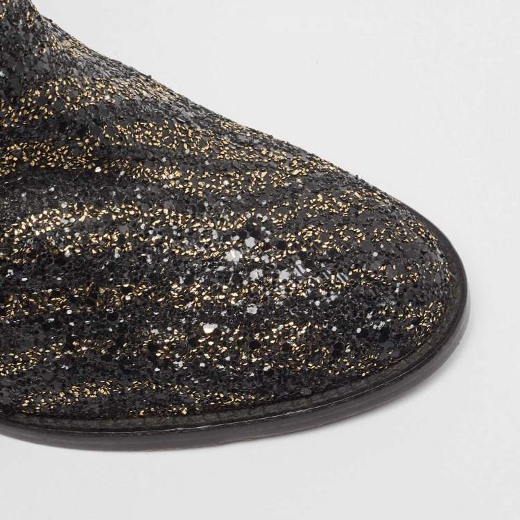 Pre Owned Zadig & Voltaire Black/Gold Glitter Molly Ankle Boots Size 36