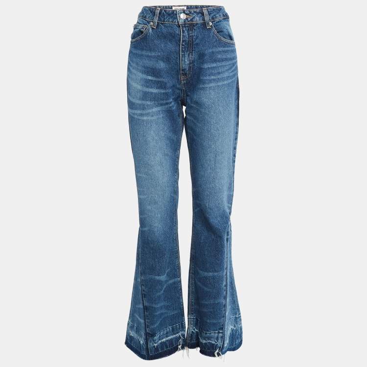 Pre Owned Zadig & Voltaire Blue Distressed Denim Wide Leg Jeans M