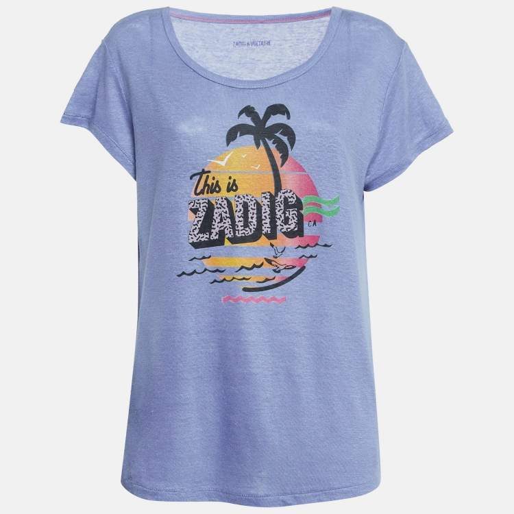 Pre Owned Zadig & Voltaire Blue Butterfly Print Jersey Meryl T-Shirt M