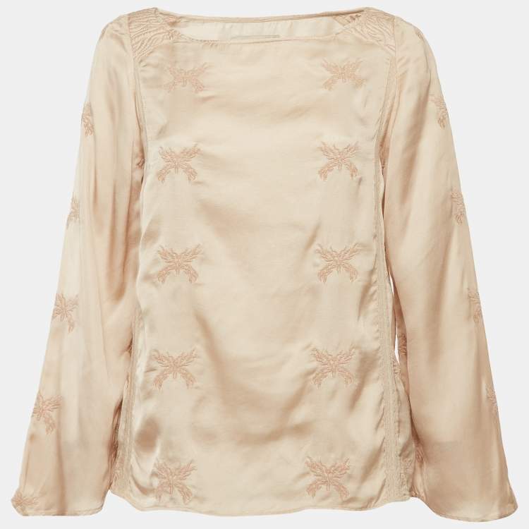 Pre Owned Zadig & Voltaire Beige Embroidered Crepe Tunic S