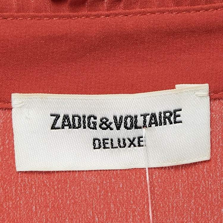 Pre Owned Zadig & Voltaire Red Silk Ruffled Taccora Shirt L