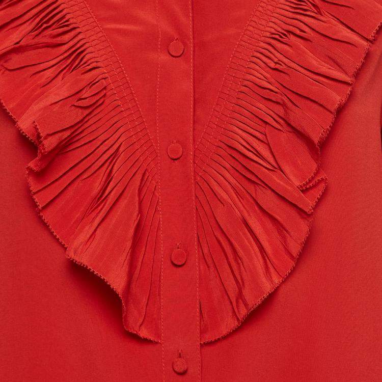 Pre Owned Zadig & Voltaire Red Silk Ruffled Taccora Shirt L