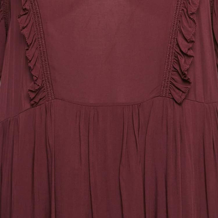 Pre Owned Zadig & Voltaire Burgundy Crepe Ruffled Short Dress L