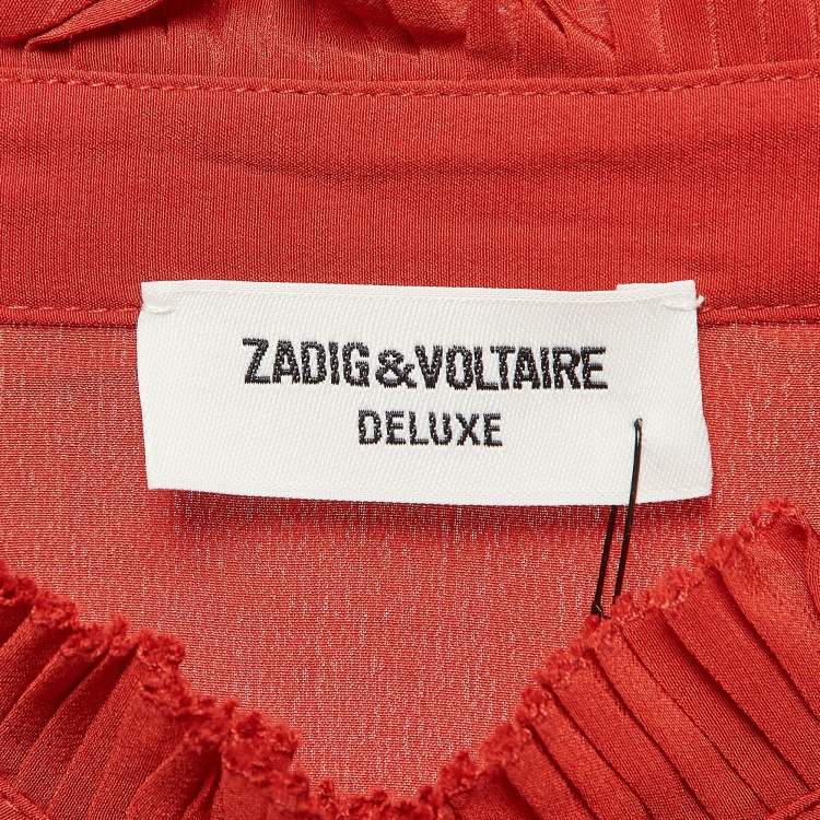 Pre Owned Zadig & Voltaire Red Silk Ruffled Taccora Blouse M