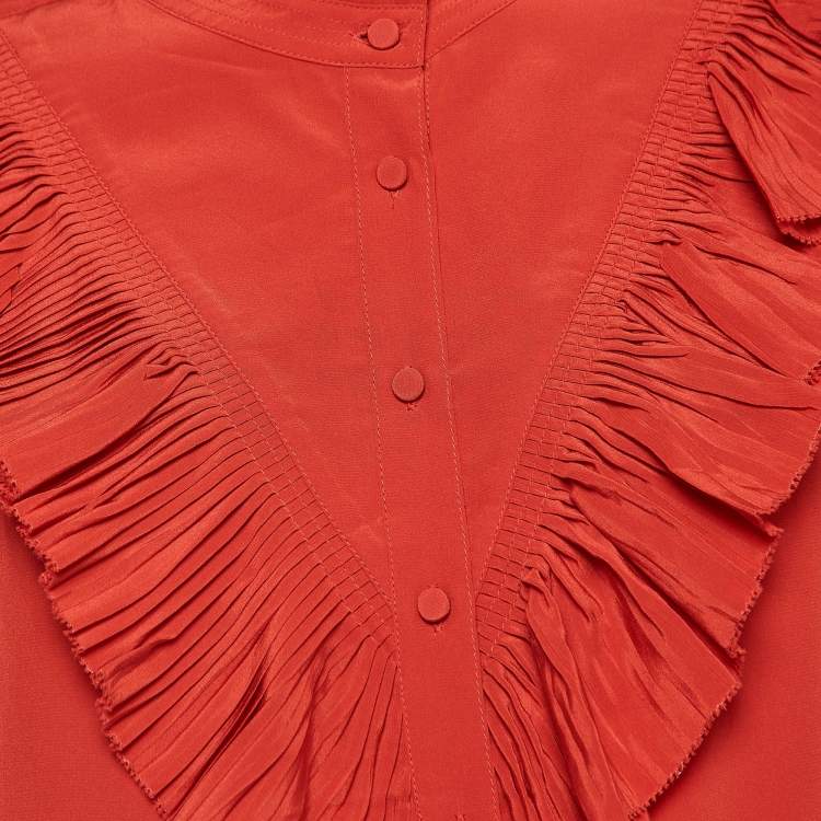 Pre Owned Zadig & Voltaire Red Silk Ruffled Taccora Blouse M