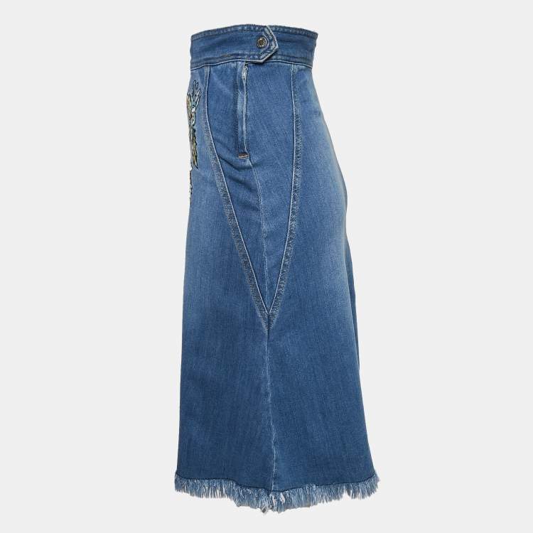 Pre Owned Zadig & Voltaire Blue Embroidred Denim Jamille Brode Deluxe Knee-Length Skirt S