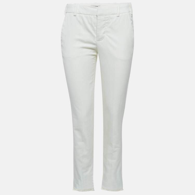 Pre Owned Zadig & Voltaire White Cotton Prune Frange Pants S