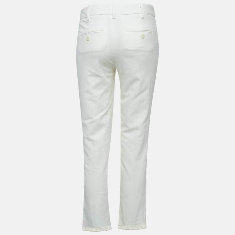 Pre Owned Zadig & Voltaire White Cotton Prune Frange Pants S