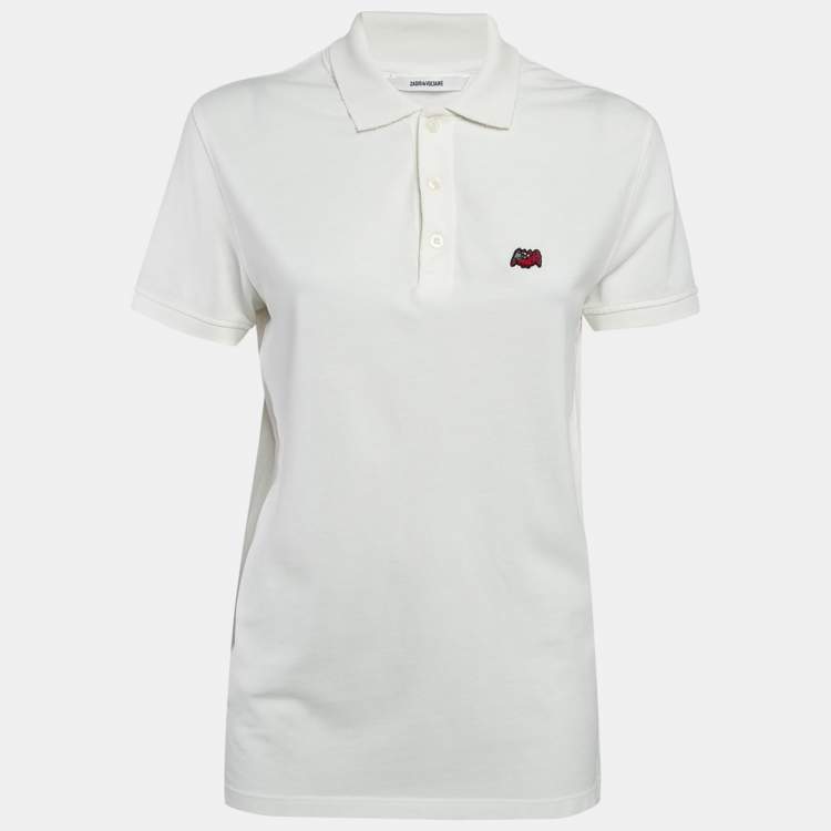 Pre Owned Zadig & Voltaire White Cotton Badge Detail Polo T-Shirt XS