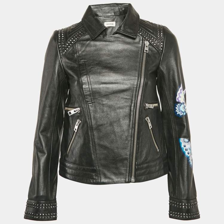 Pre Owned Zadig & Voltaire Black Painted Leather Kawai Biker Jacket XS