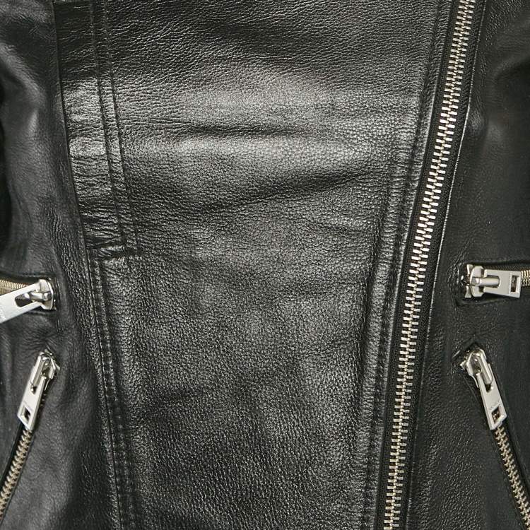 Pre Owned Zadig & Voltaire Black Painted Leather Kawai Biker Jacket XS