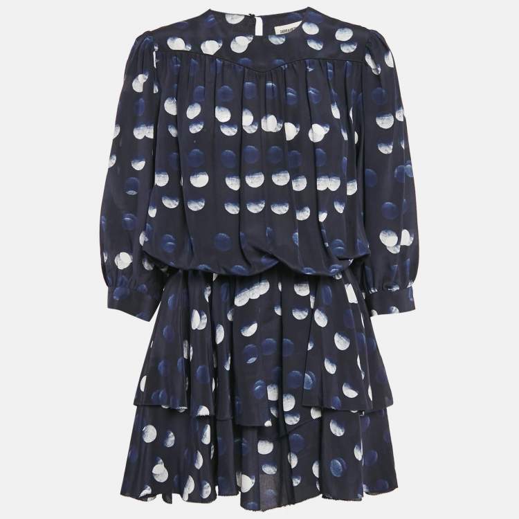 Pre Owned Zadig & Voltaire Navy Blue Silk Roka Dots Mini Dress L