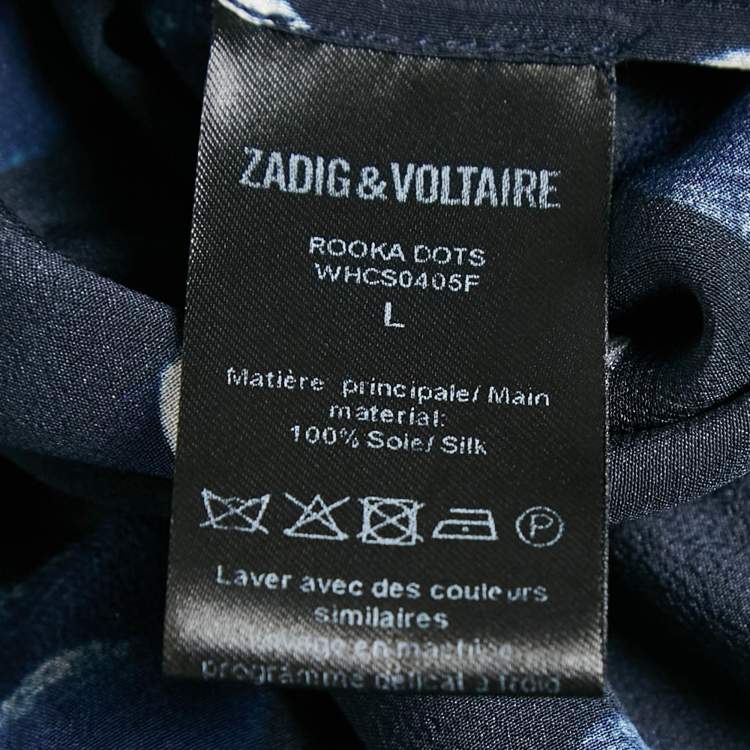 Pre Owned Zadig & Voltaire Navy Blue Silk Roka Dots Mini Dress L