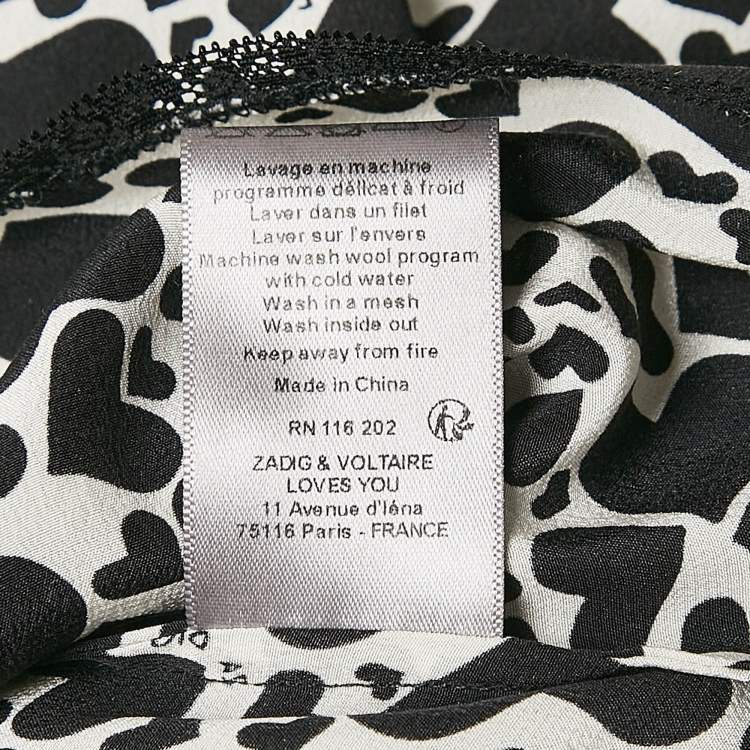 Pre Owned Zadig & Voltaire Black/White Hearts Risty Print Silk and Lace Trim Midi Slip Dress L