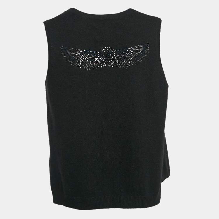 Pre Owned Zadig & Voltaire Black Wings Studded Cashmere Sleeveless Dublin Cardigan S