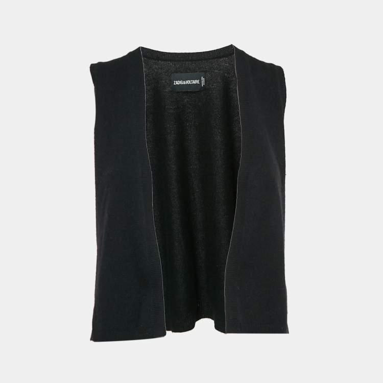 Pre Owned Zadig & Voltaire Black Wings Studded Cashmere Sleeveless Dublin Cardigan S