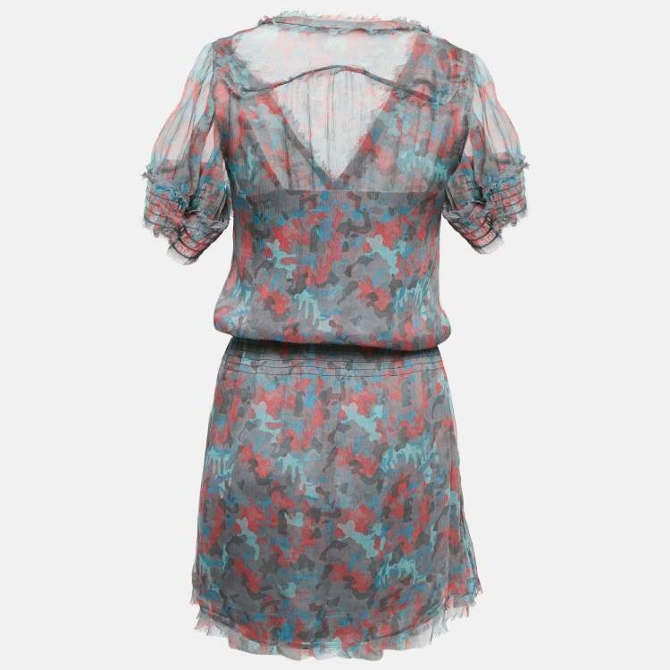 Pre Owned Zadig & Voltaire Deluxe Multicolor Ribal Print Silk Crepe Mini Dress XS