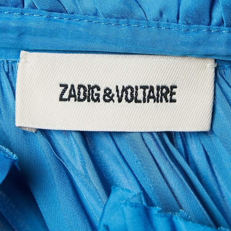 Pre Owned Zadig & Voltaire Blue Satin Ruffled Top and Pants Set L