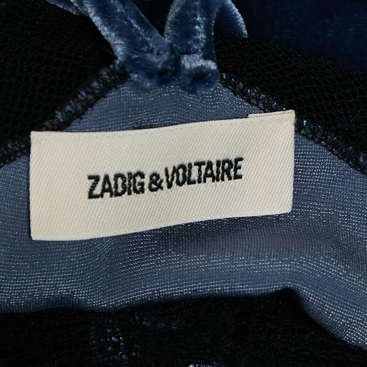 Pre Owned Zadig & Voltaire Blue Velvet Lace Trimmed Top Skirt Set M