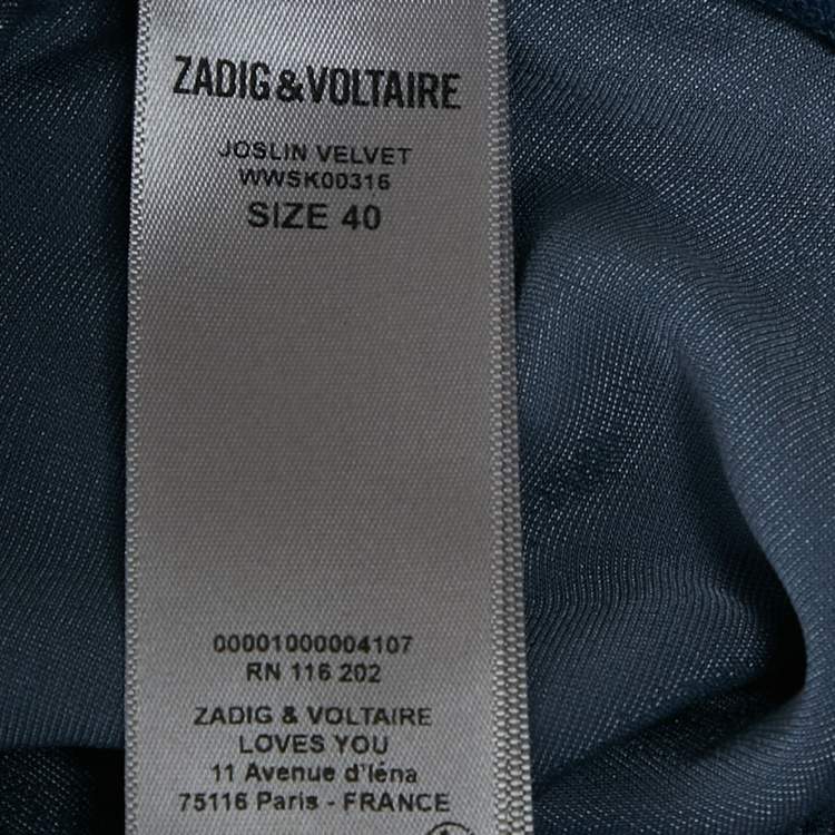 Pre Owned Zadig & Voltaire Blue Velvet Lace Trimmed Top Skirt Set M