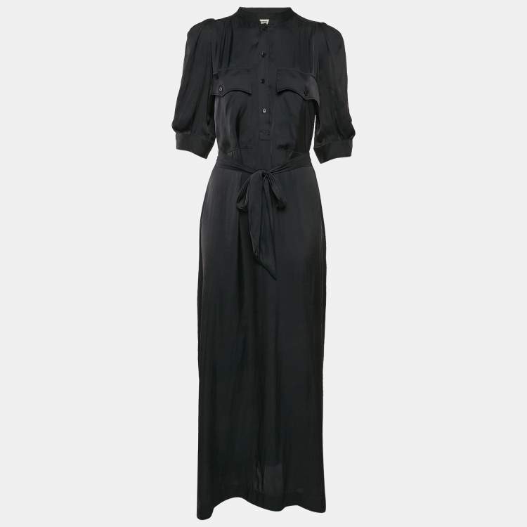 Pre Owned Zadig & Voltaire Black Perm Satin Back Waist Tie-Up Detail Remedy Maxi Dress M
